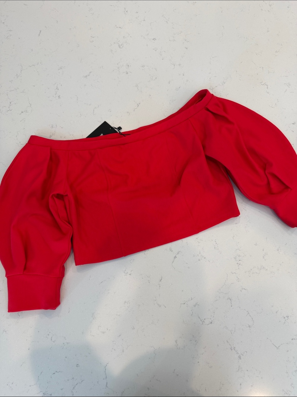 Zara Bright Red Off-Shoulder Puff Sleeve Crop Top